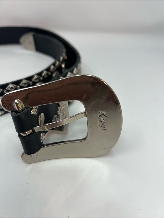 Kippy’s Vintage Western Belt Swarski Crystal Accents Black Leather Silver Y2K